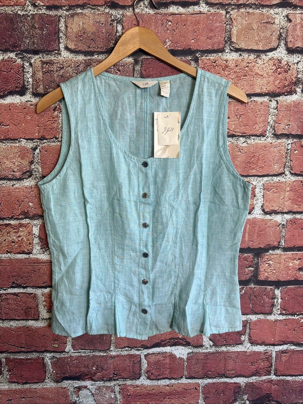 J.Jill NEW NWT Womens Tank Top Button 100% Linen Blue Medium